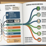 A imagem é um infográfico didático apresentado no formato de um livro aberto sobre uma mesa de madeira. O design utiliza cores sóbrias (azul, laranja, verde e bege) para categorizar os elementos de uma referência bibliográfica acadêmica. Lado Esquerdo: Estrutura e Elementos Título Principal: "REFERÊNCIAS" em destaque num box azul. Estrutura Geral: Um fluxograma vertical chamado "Reference Builder" conecta ícones de documentos a campos específicos. Campos Essenciais: Lista os componentes básicos da referência: Autor(es) (em destaque azul), Título (com nota sobre uso de negrito ou itálico), Subtítulo, Edição, Local, Editora, Ano e Notas. Sistemas de Citação: Explica brevemente o "Sistema Autor-Data" (Sobrenome, Ano) e o "Sistema Numérico". Lado Direito: Exemplos Práticos Uma ramificação colorida detalha como formatar diferentes tipos de fontes: Livro Impresso: SOBRENOME, Nome. Título: subtítulo. Edição. Cidade: Editora, ano. Artigo de Periódico: Foco no título do periódico em destaque e informações de volume, número e páginas. Tese/Dissertação: Inclui indicação do grau (Mestrado/Doutorado), instituição e total de folhas. Evento (Anais): Uso do termo "In:" para indicar a publicação nos anais do evento. Legislação: Jurisdição (BRASIL) em letras maiúsculas no início. Site/Blog: Destaque para o campo "Disponível em:" seguido do link e data de acesso. Rodapé: Regras Adicionais Um pequeno lembrete no canto inferior direito reforça as regras de formatação da página: Alinhamento à esquerda. Espaçamento simples. Ordenação alfabética.